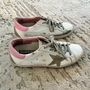 Golden Goose White and Pink Sneakers